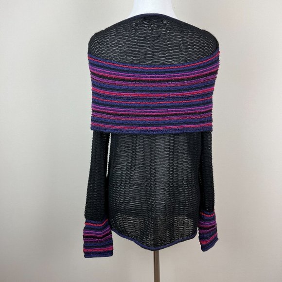 MFH Knits Sweater Womens Medium Black 100% Baby‎ Alpaca Multicolor Open Knit Top - Picture 5 of 13